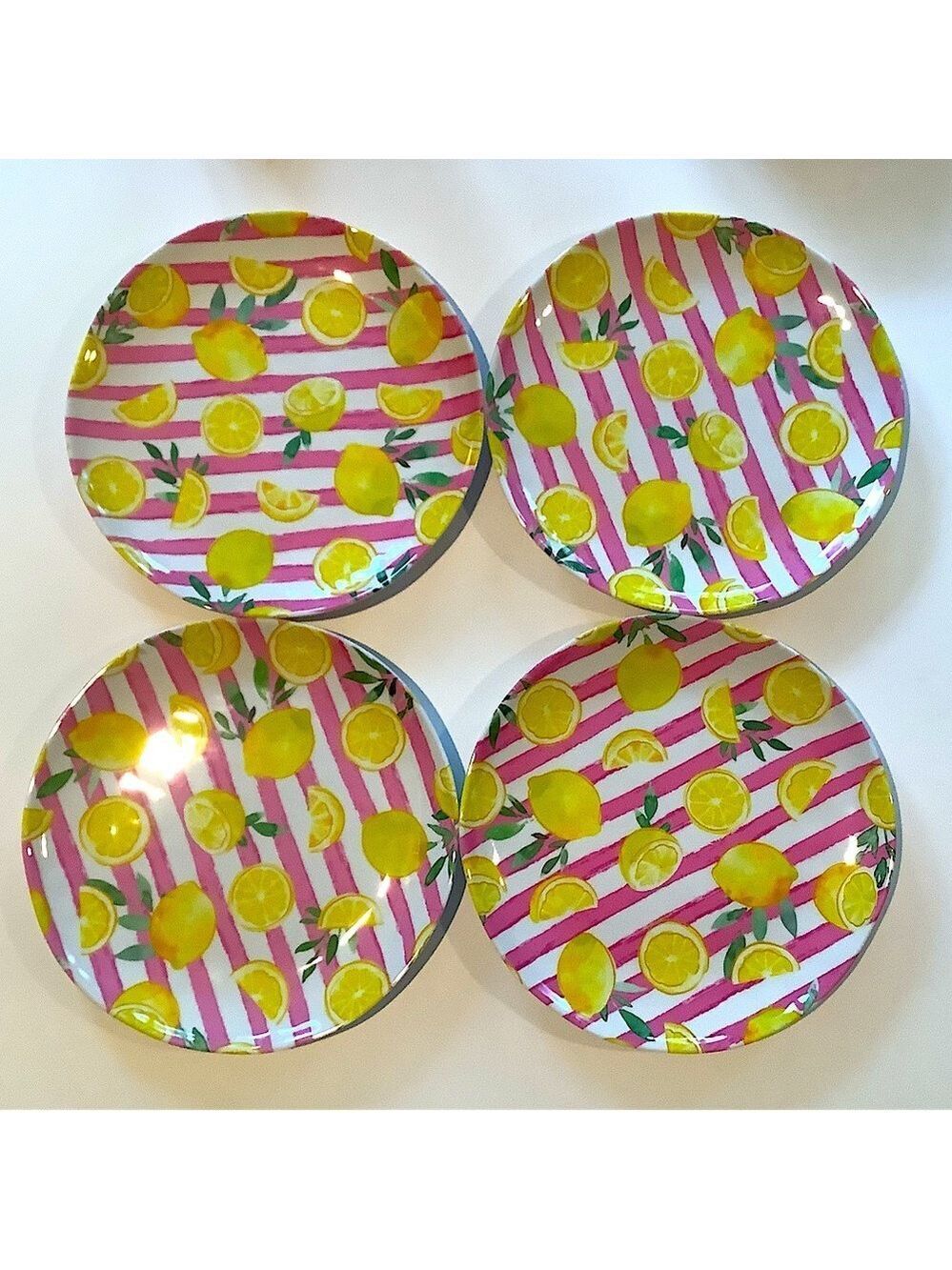 C & C California Home Lemons Dinner Plates Melamine Set Of 4 New